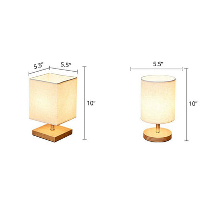 LinenWood Minimalistische Tischlampe mit Holzfuß und Leinen-Schirm  