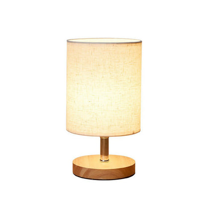 LinenWood Minimalistische Tischlampe mit Holzfuß und Leinen-Schirm  