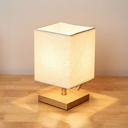 LinenWood Minimalistische Tischlampe mit Holzfuß und Leinen-Schirm  