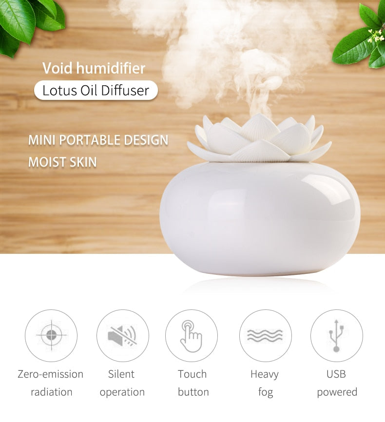 Lotiscent Ceramic Lotus Aroma Humidifier with Essential Oil Diffuser