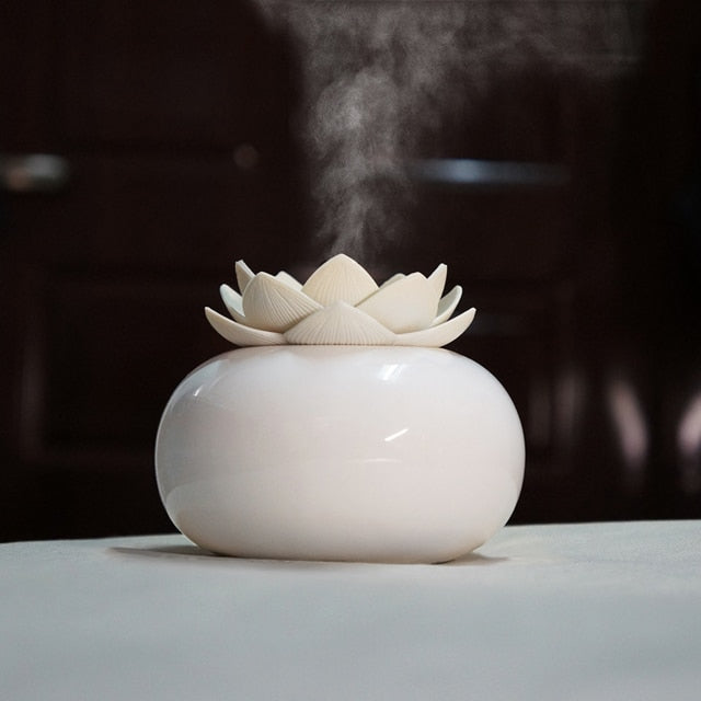 Lotiscent Ceramic Lotus Aroma Humidifier with Essential Oil Diffuser