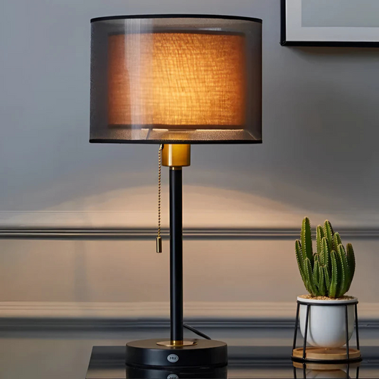 Lumis Vintage Tischlampe mit doppelschichtigem Stoffschirm