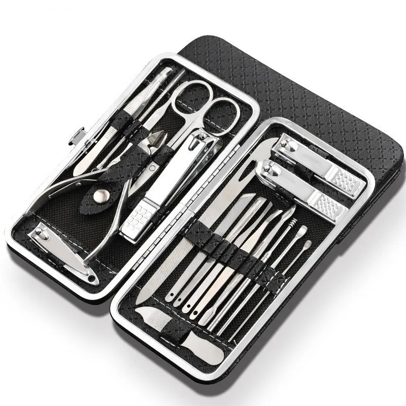 LuxeTools 19-delige manicure- en pedicureset van roestvrij staal met reisetui
