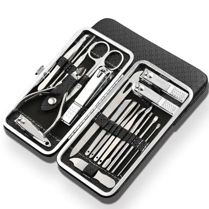 LuxeTools 19-delige manicure- en pedicureset van roestvrij staal met reisetui