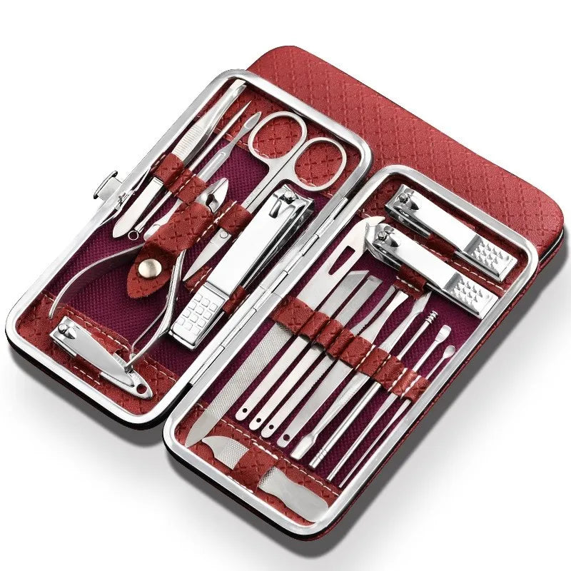 LuxeTools 19-delige manicure- en pedicureset van roestvrij staal met reisetui