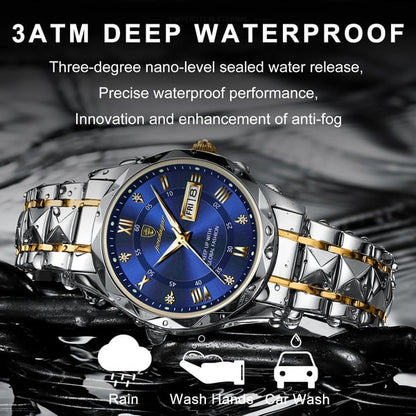 Luxury Men's Watch with Stainless Steel Band and Luminous Display