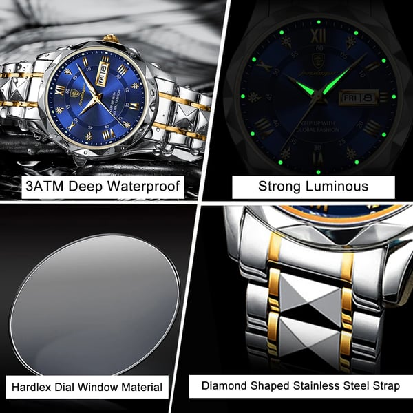 Luxury Men's Watch with Stainless Steel Band and Luminous Display