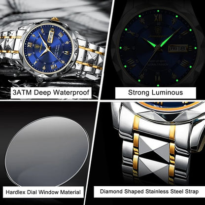 Luxury Men's Watch with Stainless Steel Band and Luminous Display