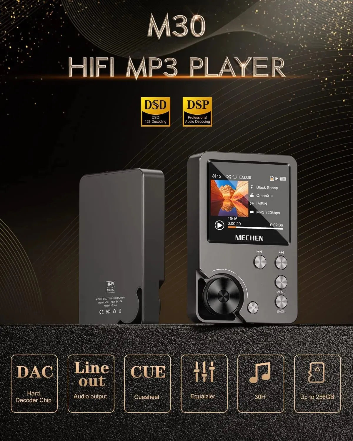 HiFi MP3-afspiller med 64GB hukommelseskort bærbar tabsfri musikafspiller