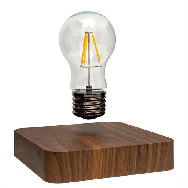 Magnetisk svævende bordlampe med base i valnøddetræ og svævende LED-pære