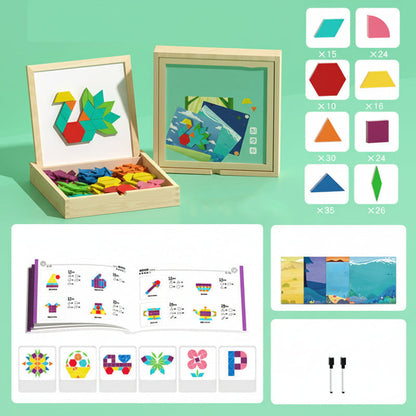 Magnetic Wooden Pattern Blocks STEM Puzzle Educational Learning Toy Set 248 Pieces