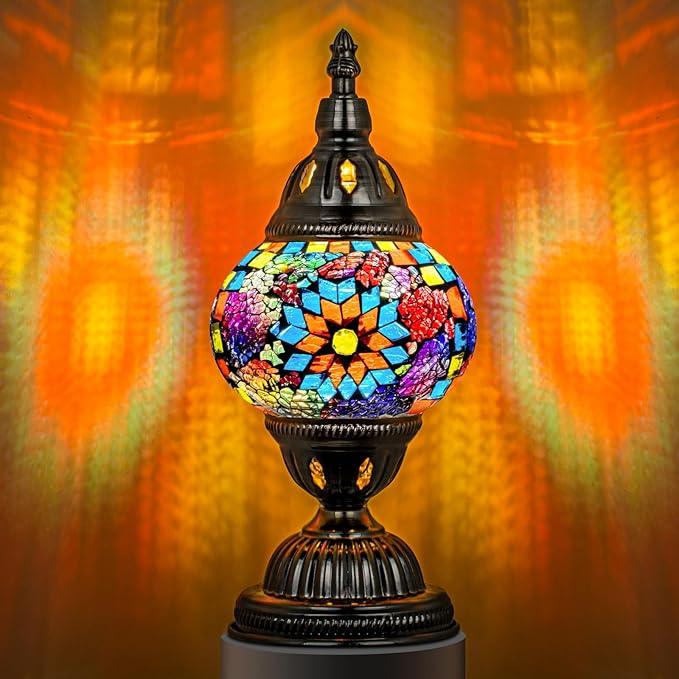 Marrakech Mosaic Glass Table Lamp Handcrafted Bronze Base