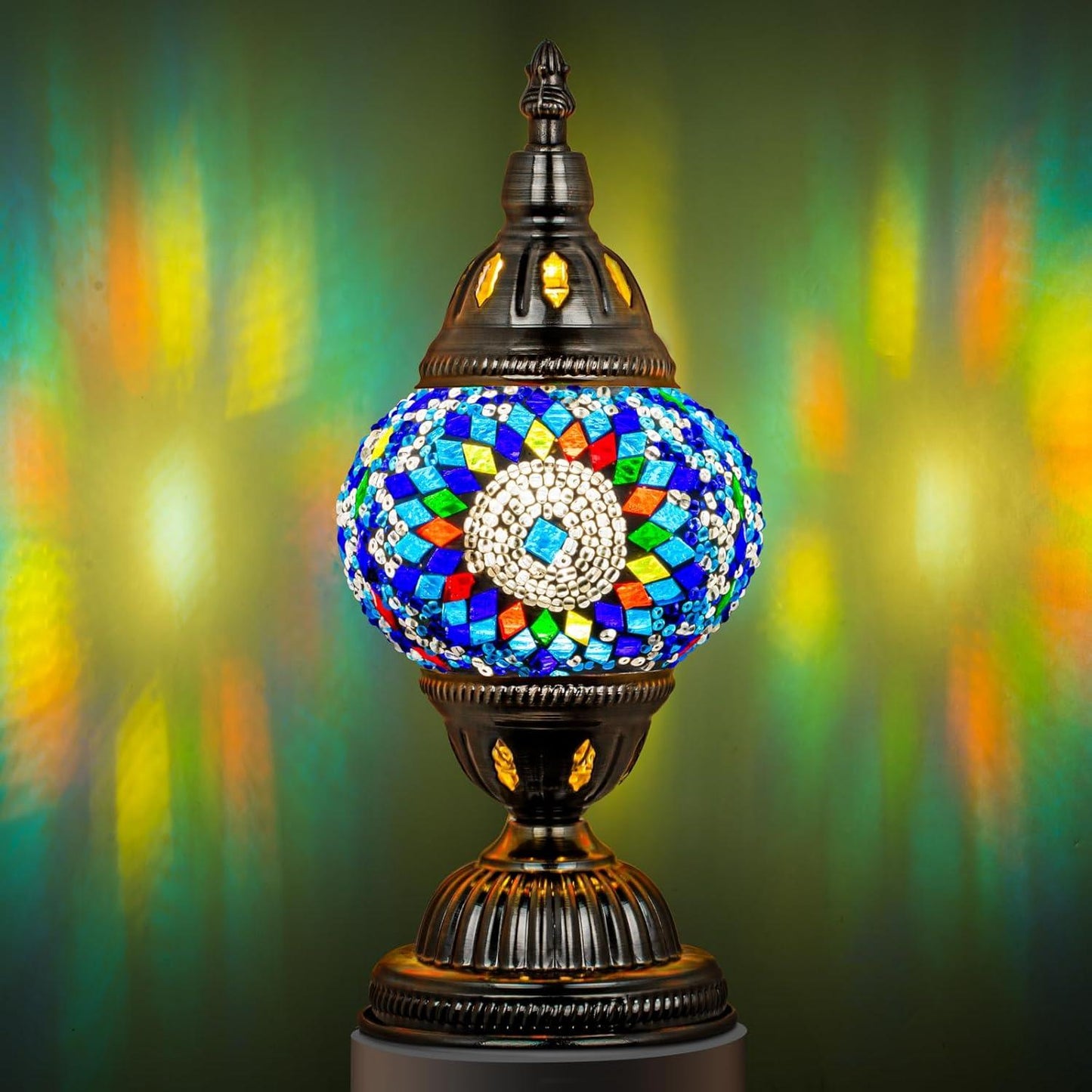 Marrakech Mosaic Glass Table Lamp Handcrafted Bronze Base