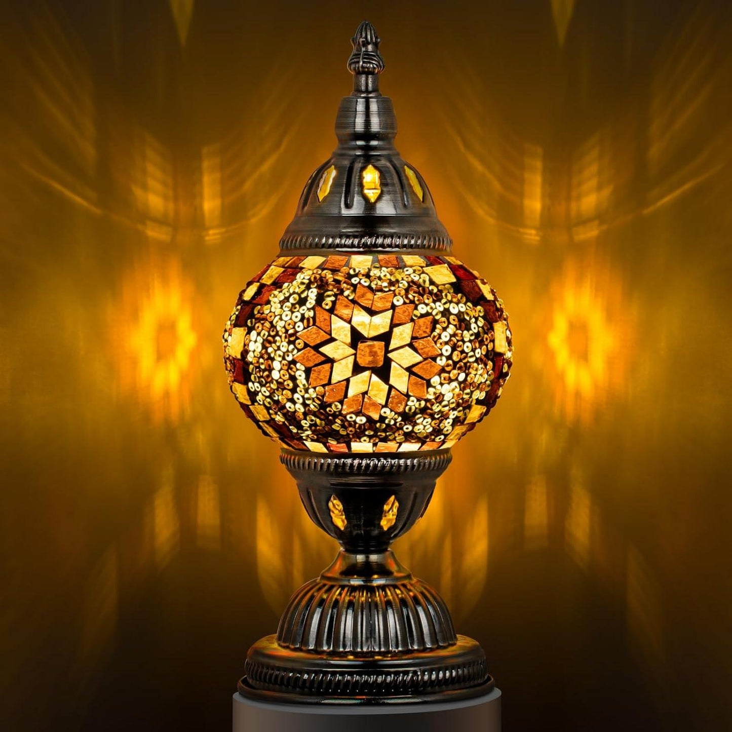Marrakech Mosaic Glass Table Lamp Handcrafted Bronze Base