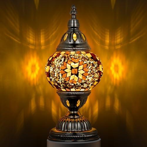 Marrakech Mosaic Glass Table Lamp Handcrafted Bronze Base