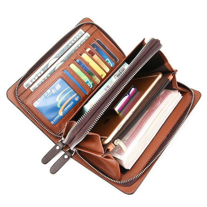 Herre Læder Clutch Tegnebog Rummelig Organizer Taske