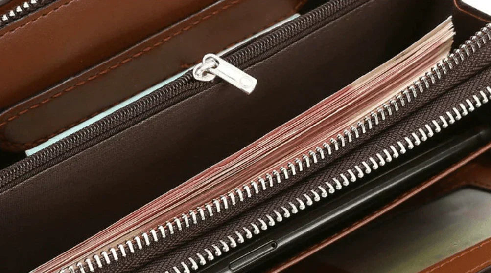 Herre Læder Clutch Tegnebog Rummelig Organizer Taske
