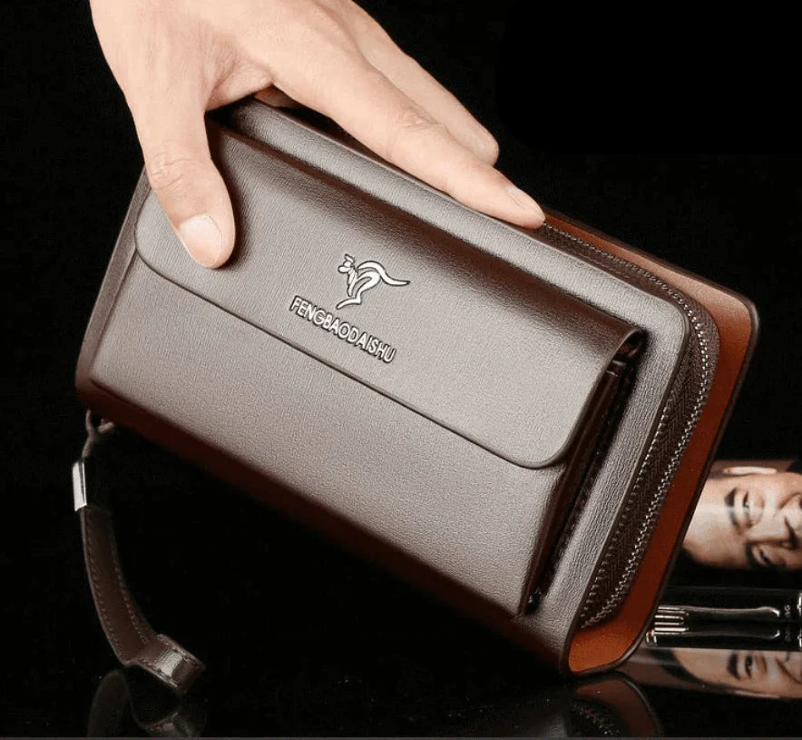 Herre Læder Clutch Tegnebog Rummelig Organizer Taske