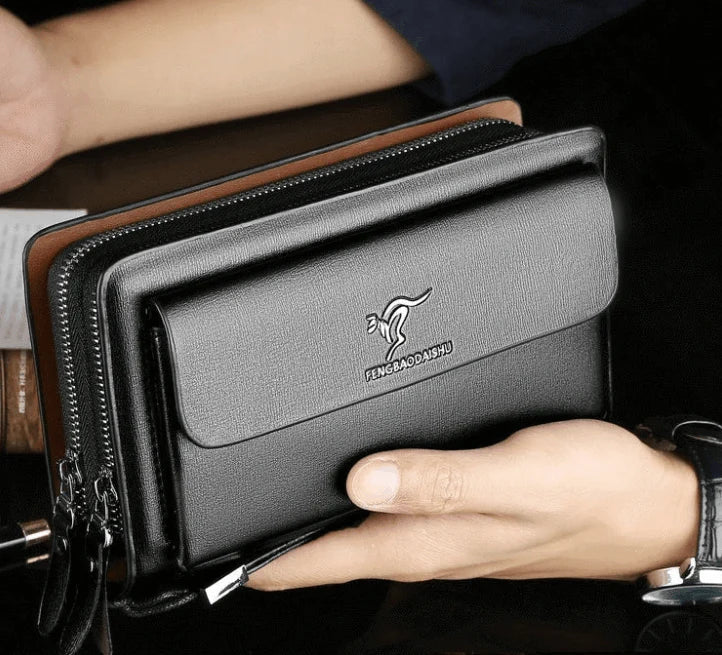 Herre Læder Clutch Tegnebog Rummelig Organizer Taske