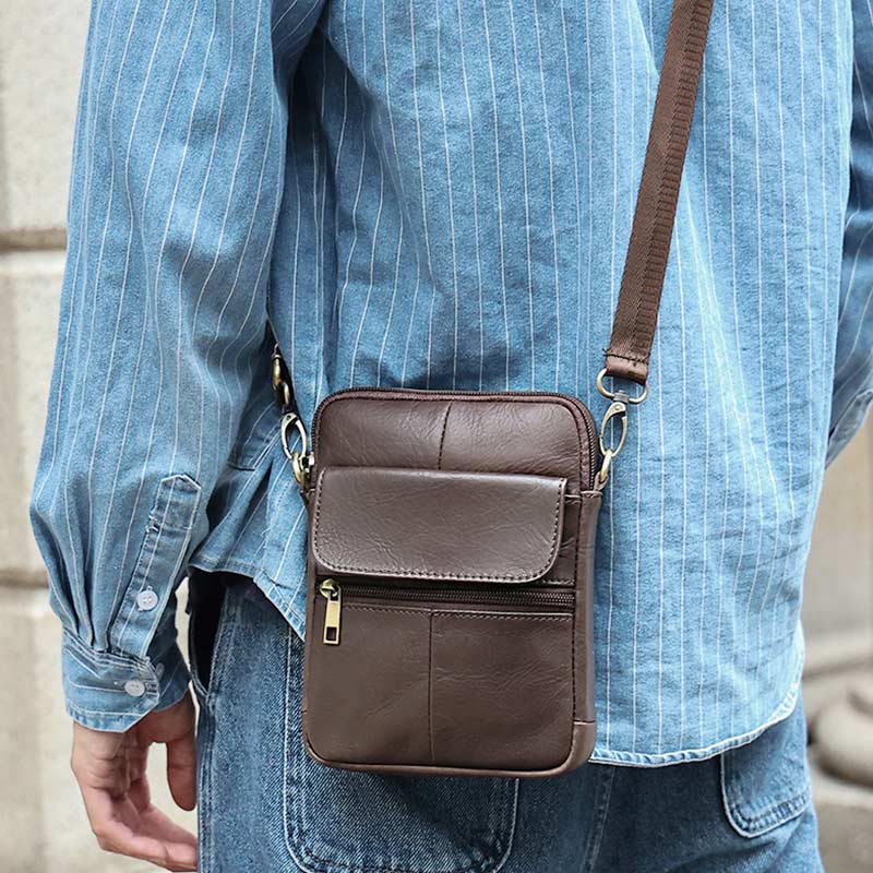 Kleine heren schoudertas van echt leer compacte crossbody