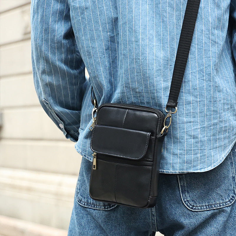 Kleine heren schoudertas van echt leer compacte crossbody