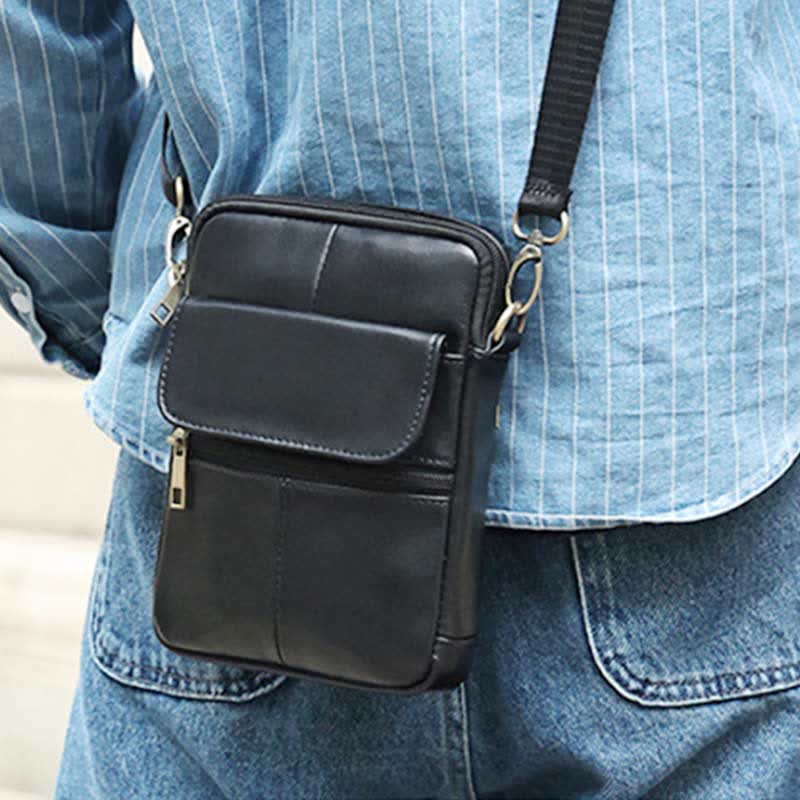 Kleine heren schoudertas van echt leer compacte crossbody