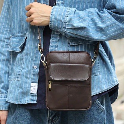 Kleine heren schoudertas van echt leer compacte crossbody
