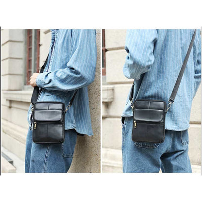Kleine heren schoudertas van echt leer compacte crossbody
