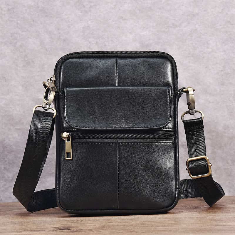 Kleine heren schoudertas van echt leer compacte crossbody