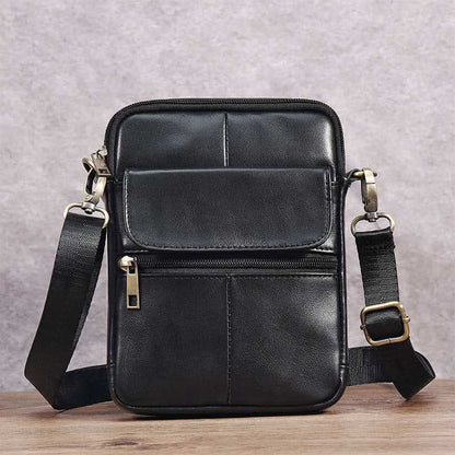 Kleine heren schoudertas van echt leer compacte crossbody