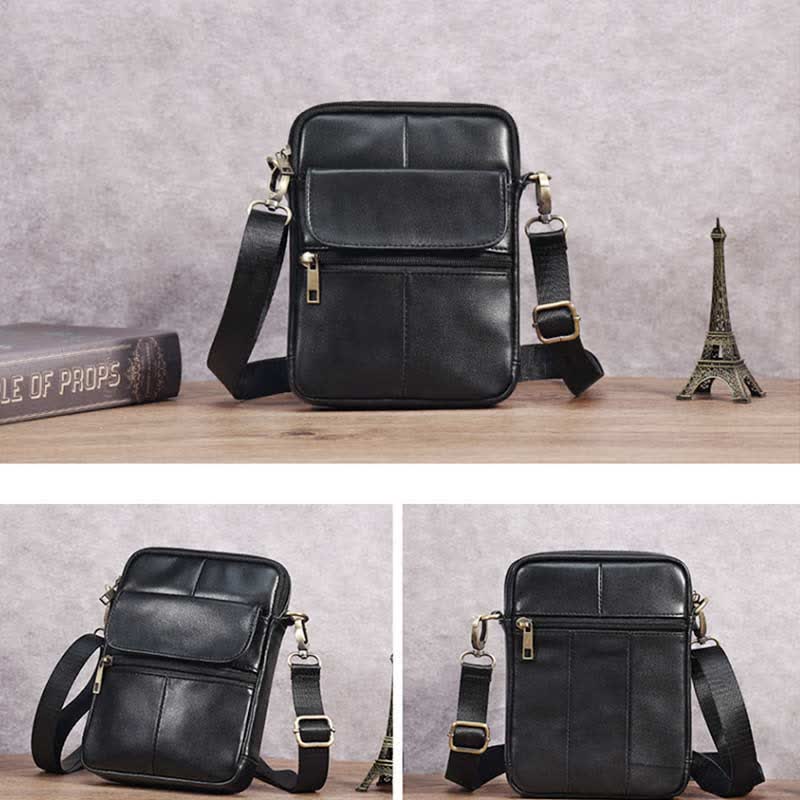 Kleine heren schoudertas van echt leer compacte crossbody