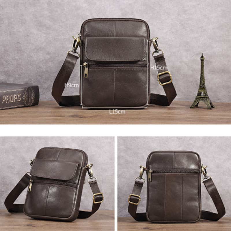 Kleine heren schoudertas van echt leer compacte crossbody