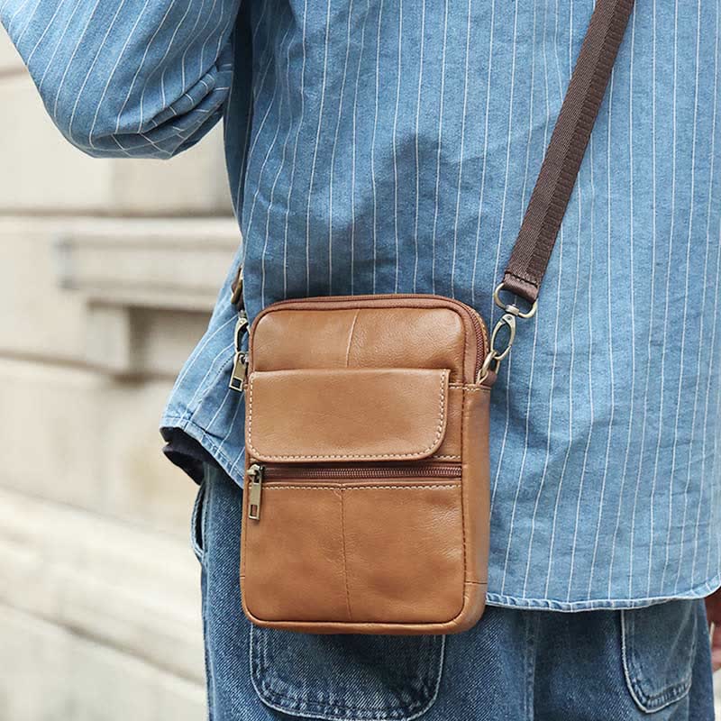 Kleine heren schoudertas van echt leer compacte crossbody