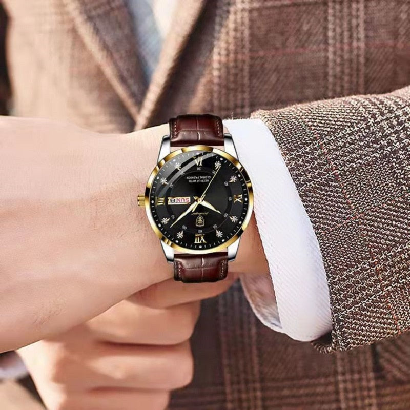 Herren wasserdichte leuchtende Armbanduhr aus Edelstahl klassisches Design