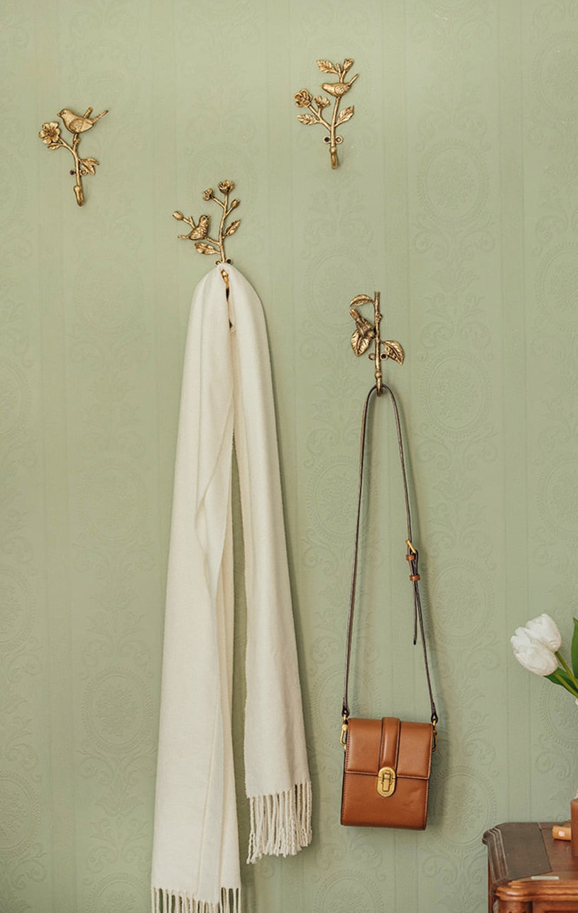Metal Wall Hook with Curved Finish and Bird Design