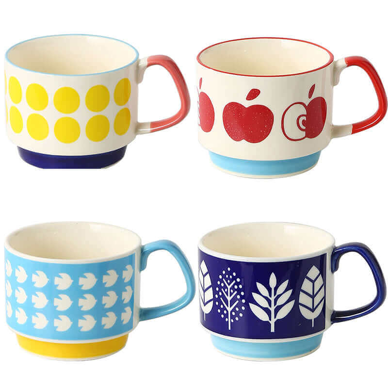 Keramikkopper til kaffe i midcentury-stil med retro mønstre