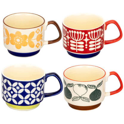 Keramikkopper til kaffe i midcentury-stil med retro mønstre