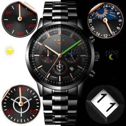 Militaire zwarte stalen horloge roestvrijstalen heren waterdicht horloge