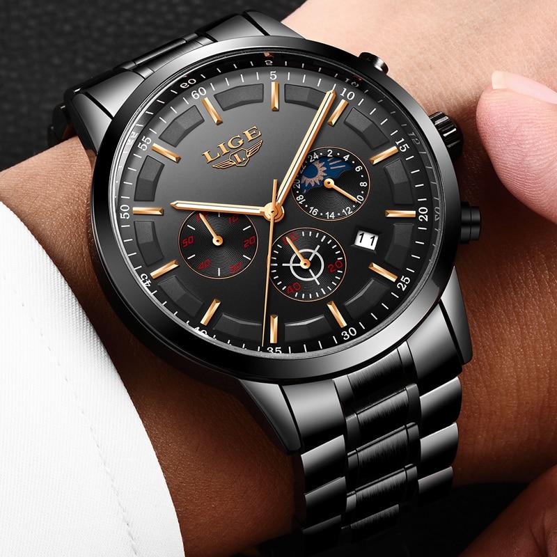 Militaire zwarte stalen horloge roestvrijstalen heren waterdicht horloge