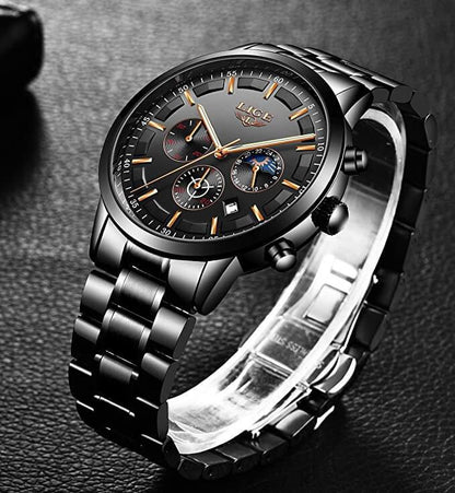 Militaire zwarte stalen horloge roestvrijstalen heren waterdicht horloge
