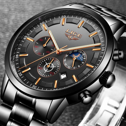 Militaire zwarte stalen horloge roestvrijstalen heren waterdicht horloge