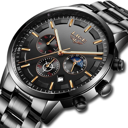 Militaire zwarte stalen horloge roestvrijstalen heren waterdicht horloge