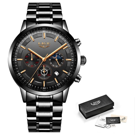 Militärische Schwarze Stahl-Uhr Edelstahl Herren Wasserdichte Armbanduhr
