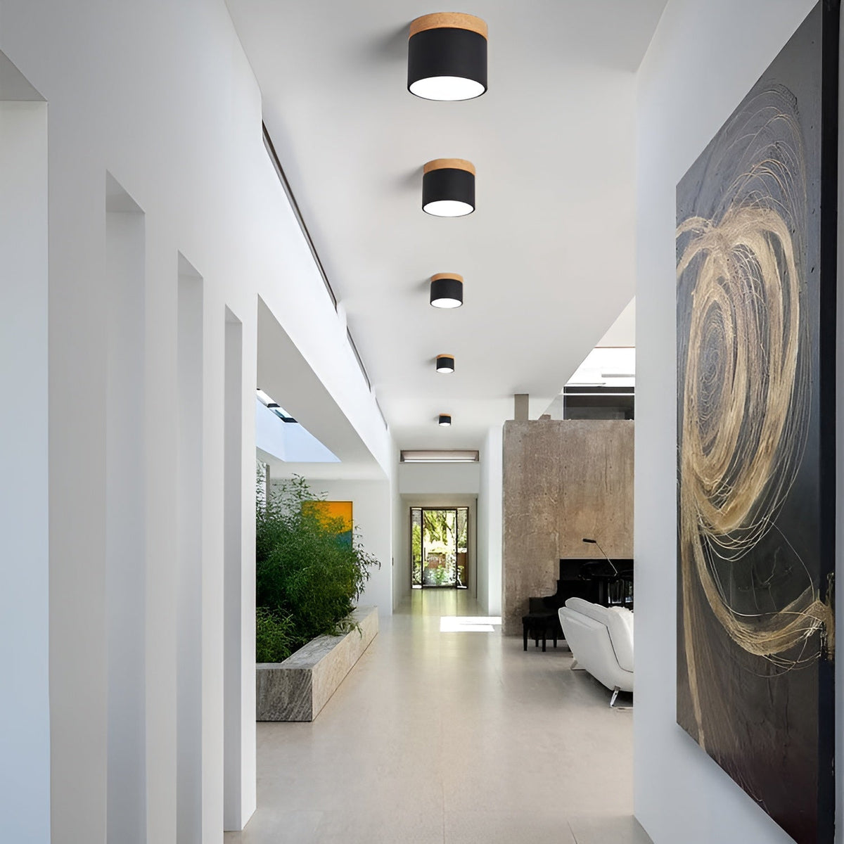 Minimalistisk cylindrisk LED-loftlampe med tre lysindstillinger