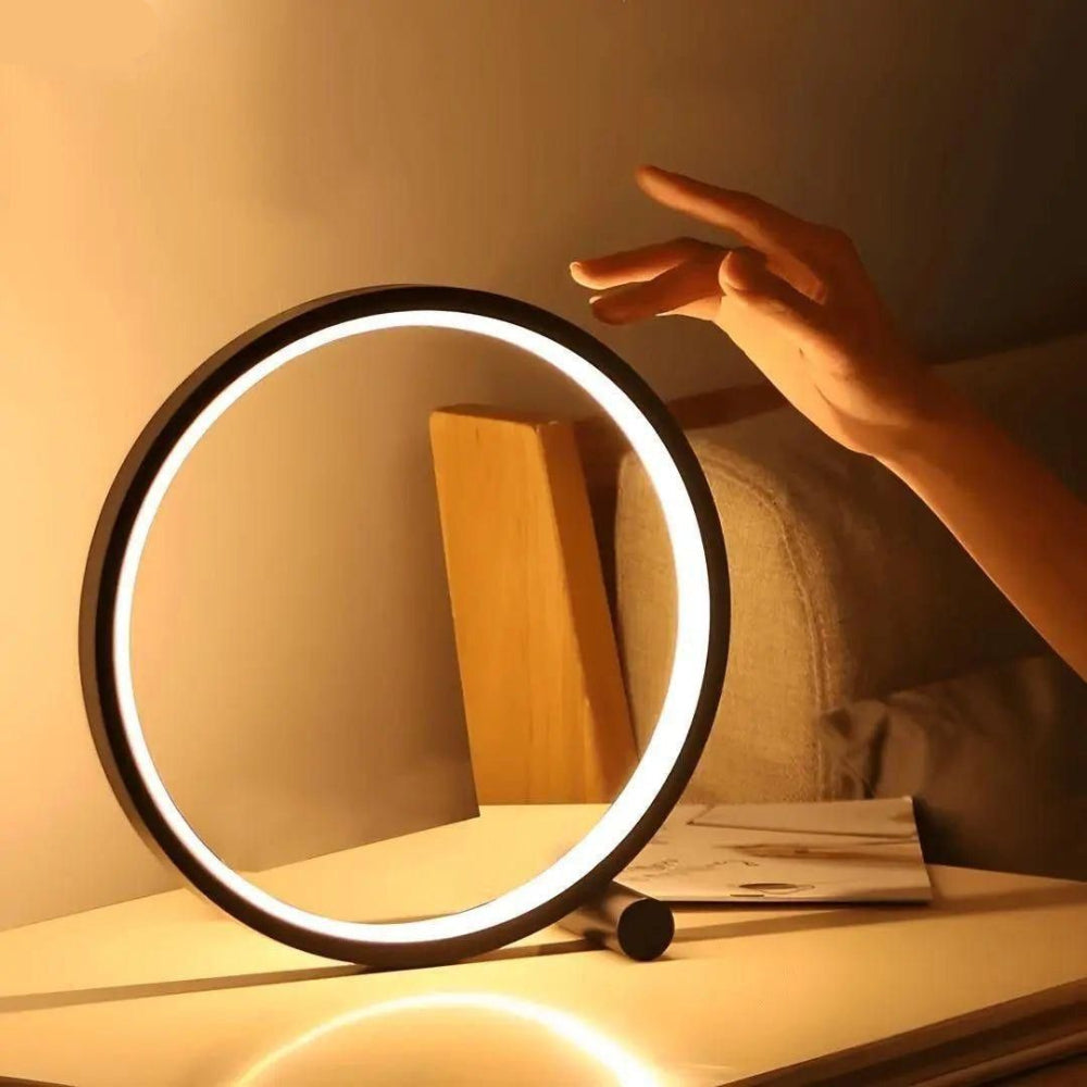 Minimalist LED Ring Desk Lamp with Touch Dimming and Warm Light