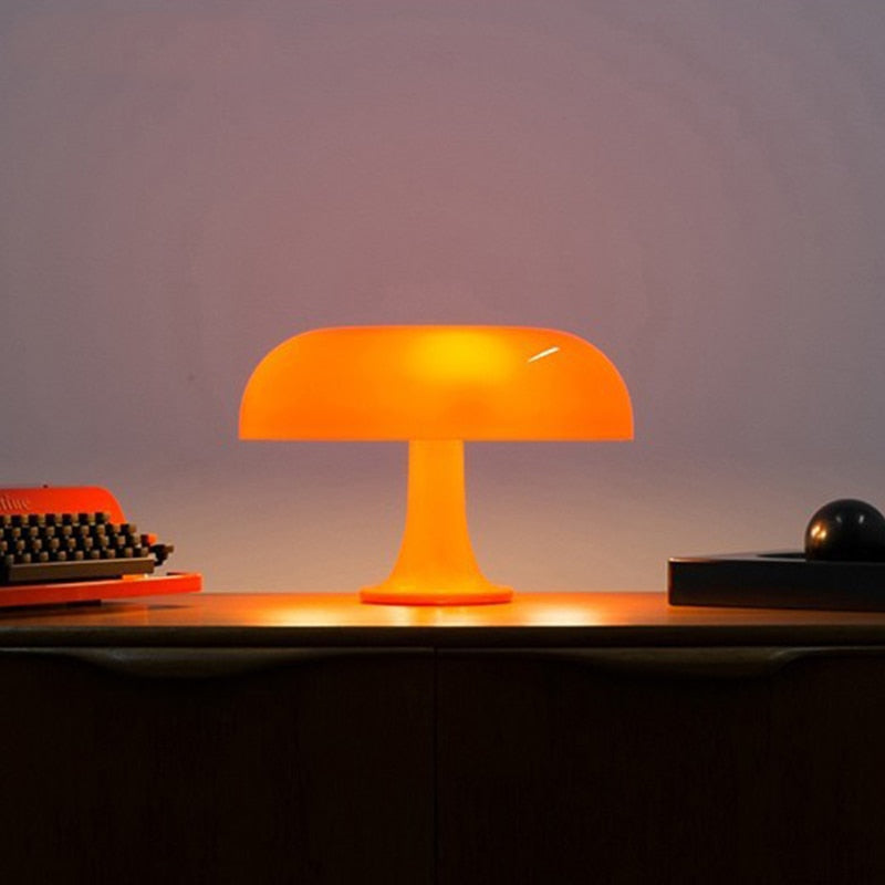 Minimalist Mushroom Table Lamp with Glass and Iron Design