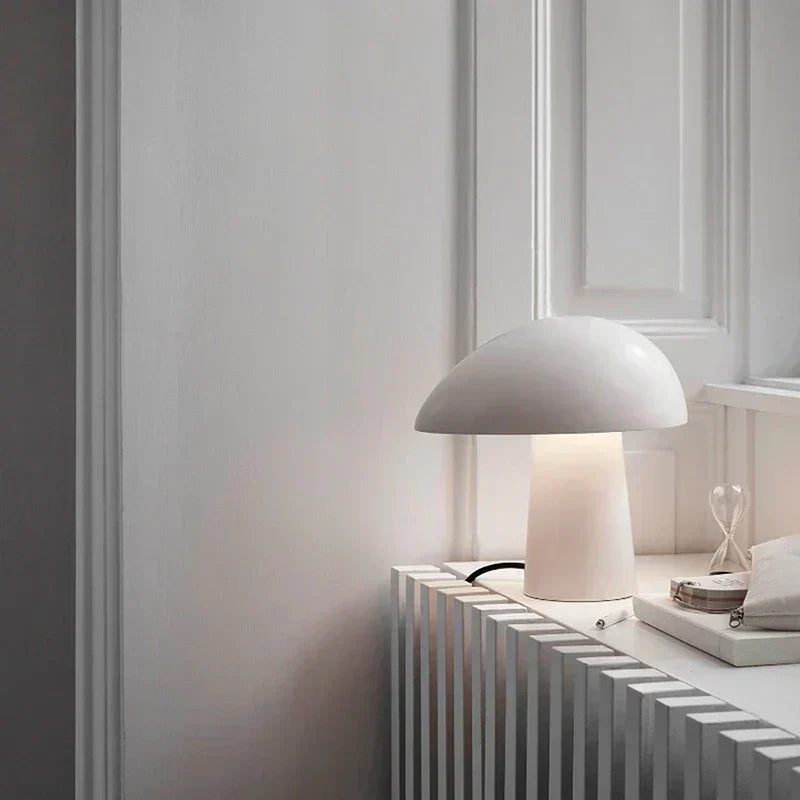 Minimalist Mushroom Table Lamp with Wood Accents