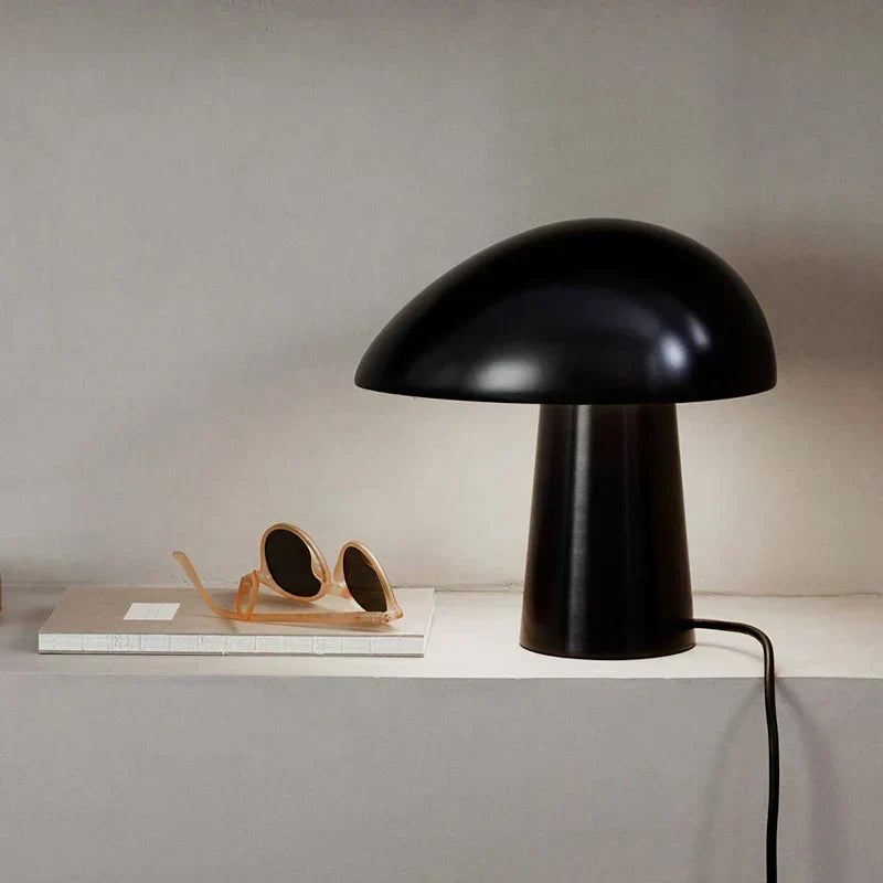 Minimalist Mushroom Table Lamp with Wood Accents
