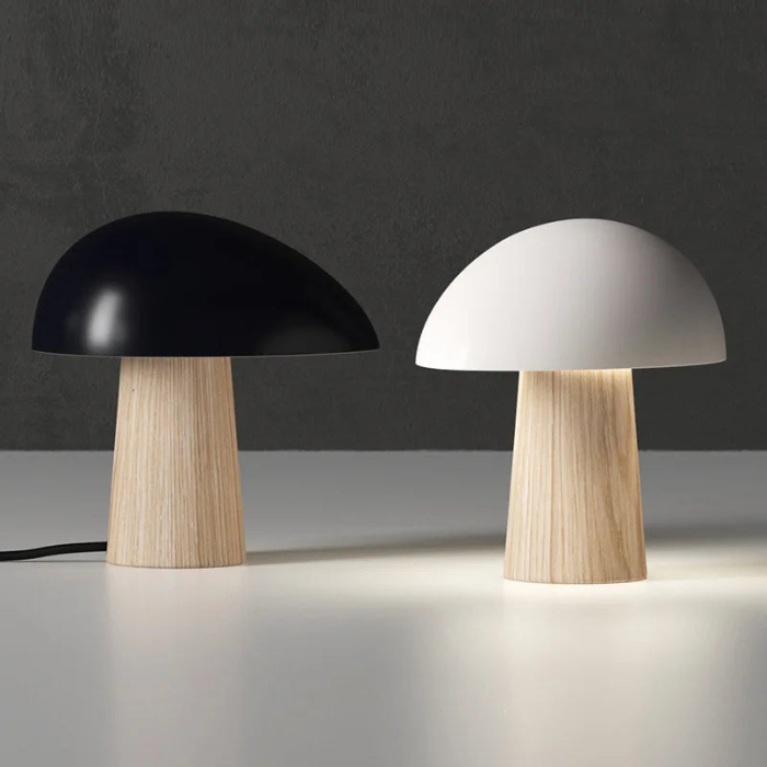 Minimalist Mushroom Table Lamp with Wood Accents