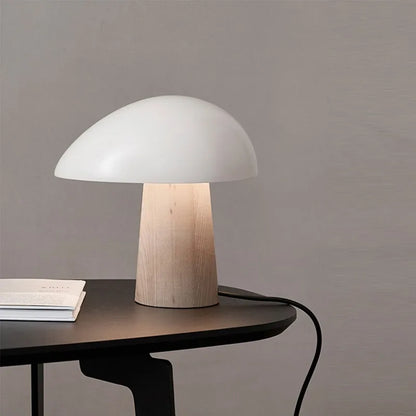 Minimalist Mushroom Table Lamp with Wood Accents